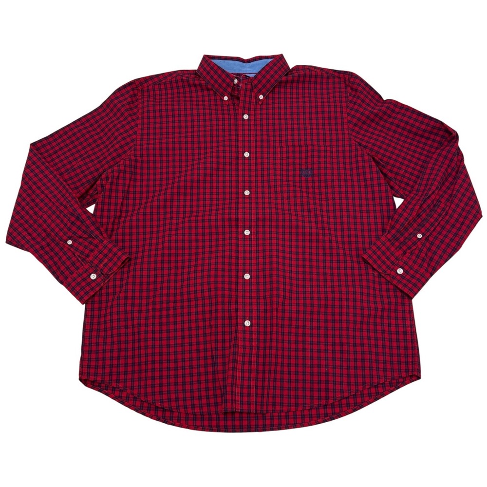 Chaps Mens XL Red Navy Blue Plaid Long Sleeve Button Down Easy Care Shirt